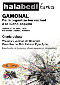 Charla-debate con Gamonal hoy en Hala bedi taberna