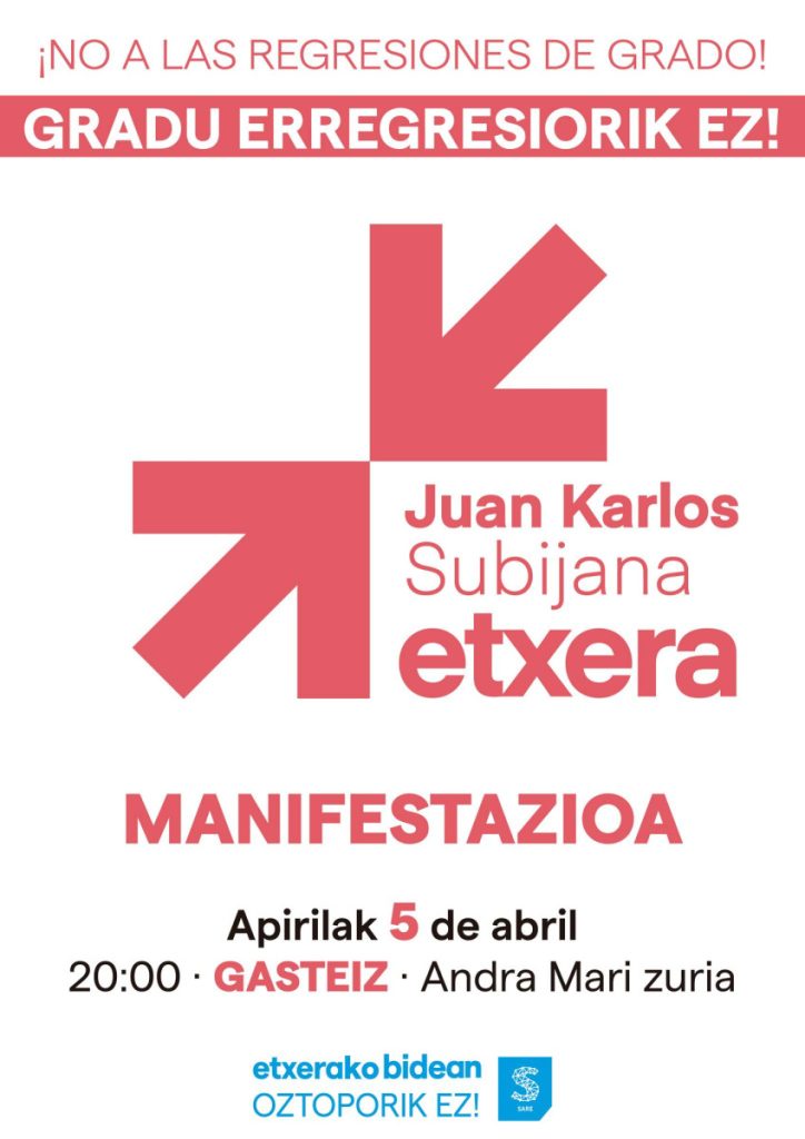 Sare convoca una manifestación el 5 de abril en Gasteiz contra «la regresión de grado» a las presas políticas vascas.