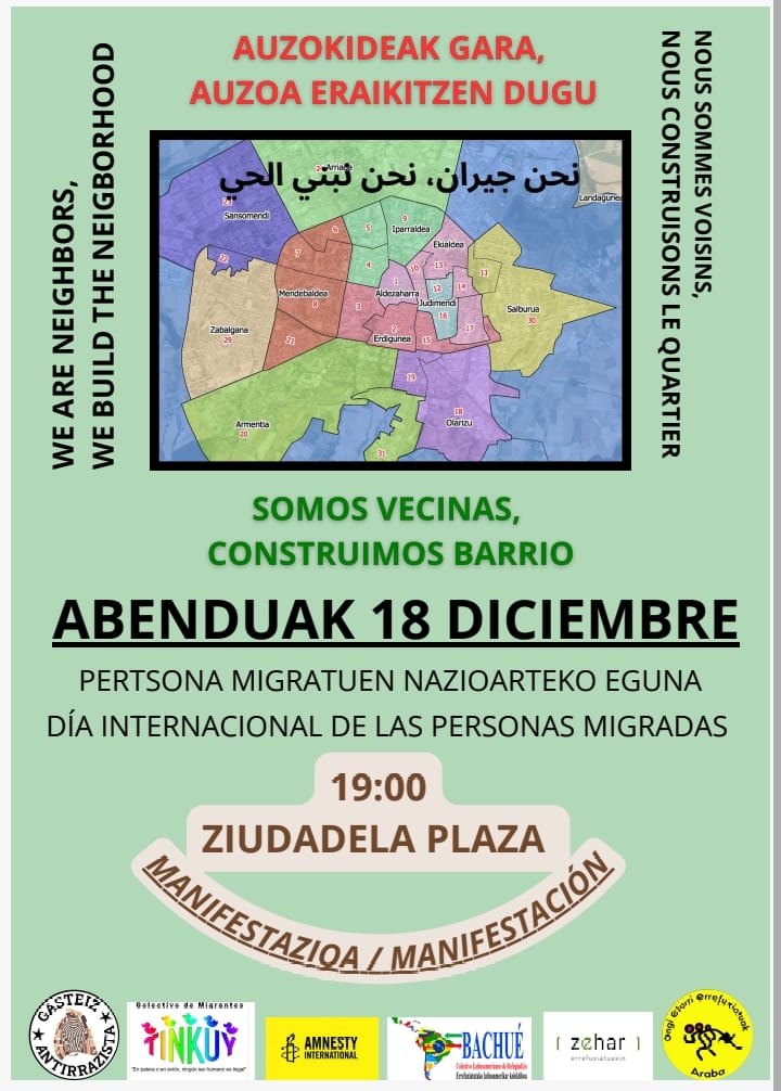 Manifestación en Gasteiz a las 19.00 por el Día Internacional de las Personas Migradas